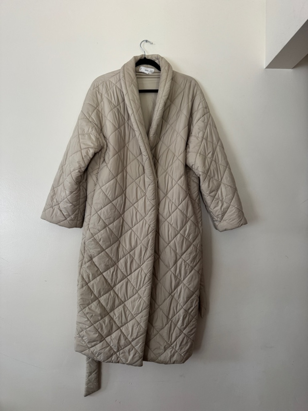 Mango Beige Quilted Coat Oversized Water-Repellent Size S/M Belted